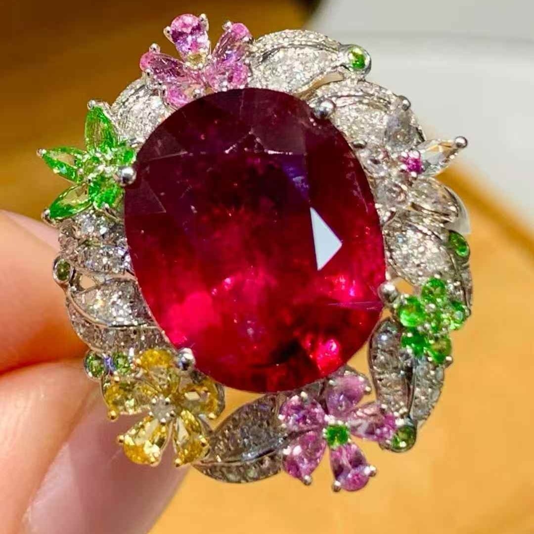 14k Gold 5.2 Ct Natural Tourmaline & Diamond & Coloured Gemstone Ring - 5