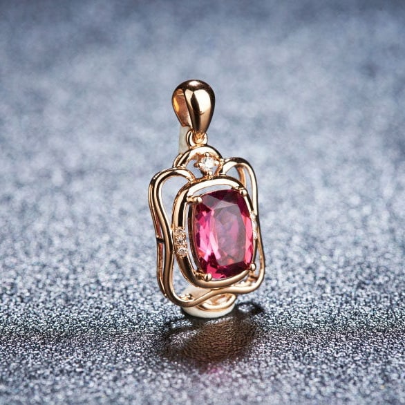 14k Gold 1.33 Ct Natural Tourmaline & Diamond Pendant( Without Chain ) - 2