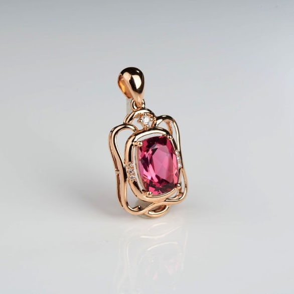 14k Gold 1.33 Ct Natural Tourmaline & Diamond Pendant( Without Chain ) - 8