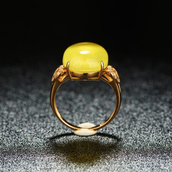 14k Gold 11.8 Ct Natural Prehnite & Diamond Ring - 5