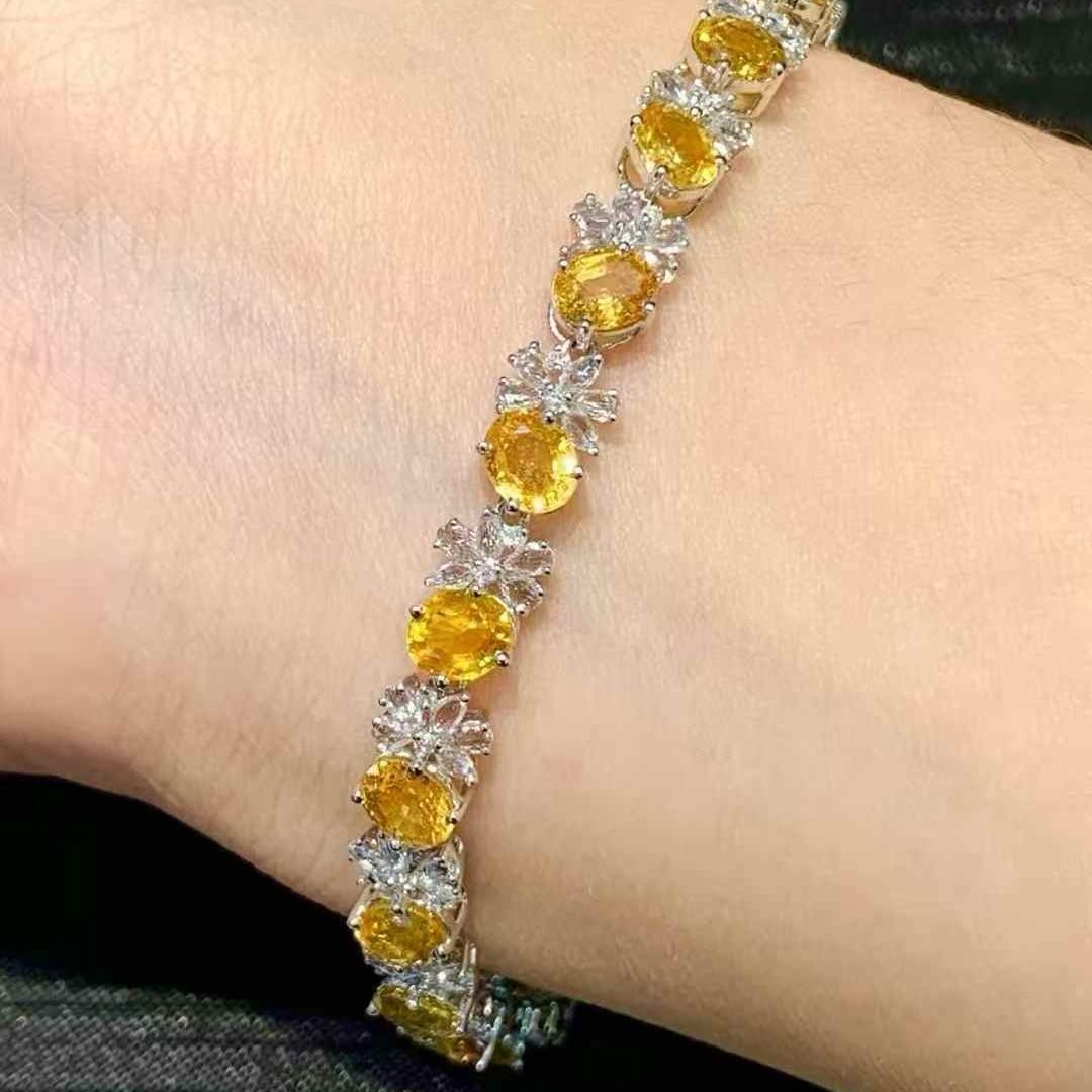 14k Gold 10.02 Ct Natural Sapphire & Sapphire Bracelet - 6