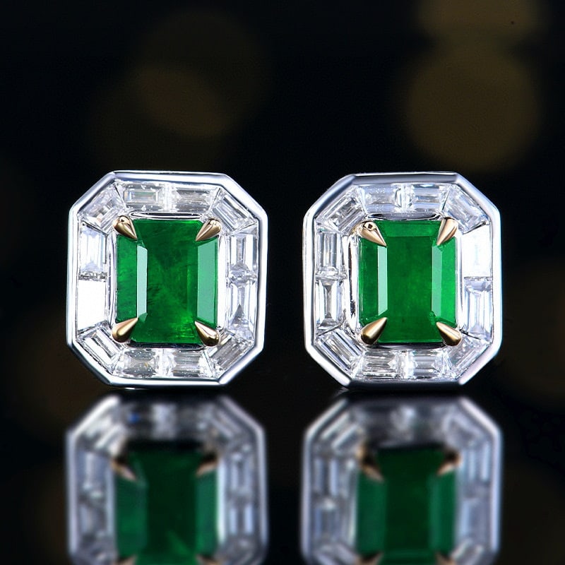 14k Gold 1.48 Ctw Natural Emerald & Diamond Earrings: Ref:231121102 // gold content:14k gold // main gemstone:emerald // shape:octagonal // carat weight:1. 00ct // color:green // treatment:natural // // adjacent gemstone 2 : diamond // number of stones:2