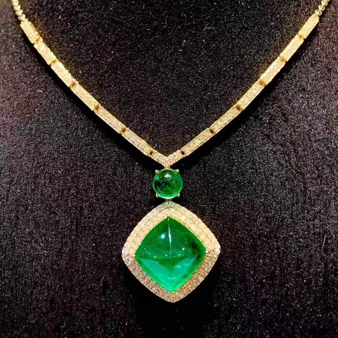 14k Gold 6.8 Ct Natural Emerald & Diamond Necklace - 3
