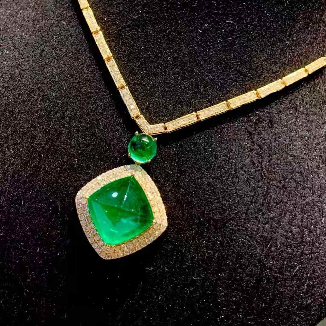 14k Gold 6.8 Ct Natural Emerald & Diamond Necklace - 4