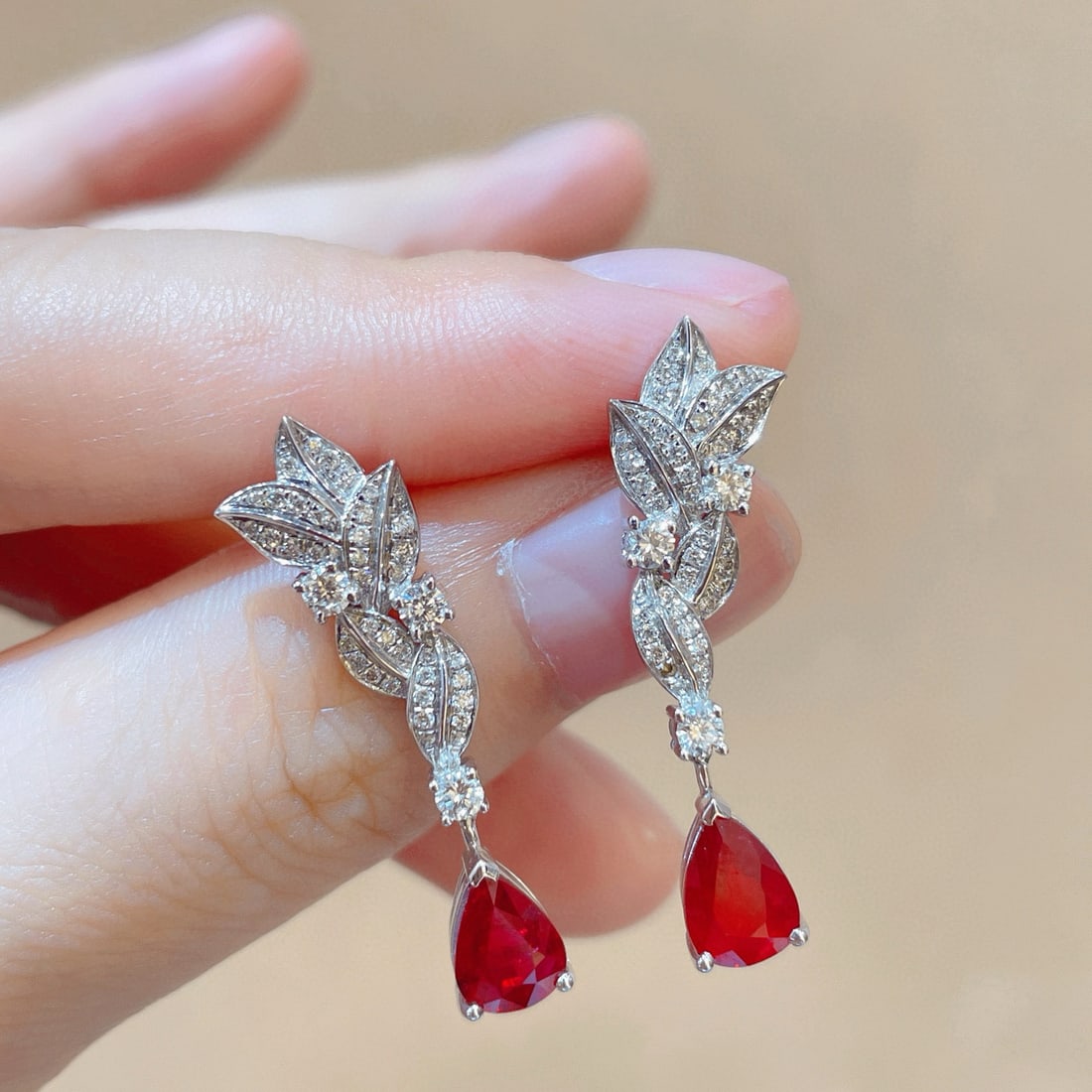 14k Gold 2.47 Ctw Natural Ruby & Diamond Earrings - 2