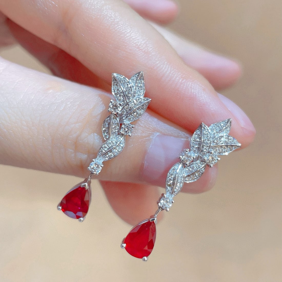 14k Gold 2.47 Ctw Natural Ruby & Diamond Earrings - 3