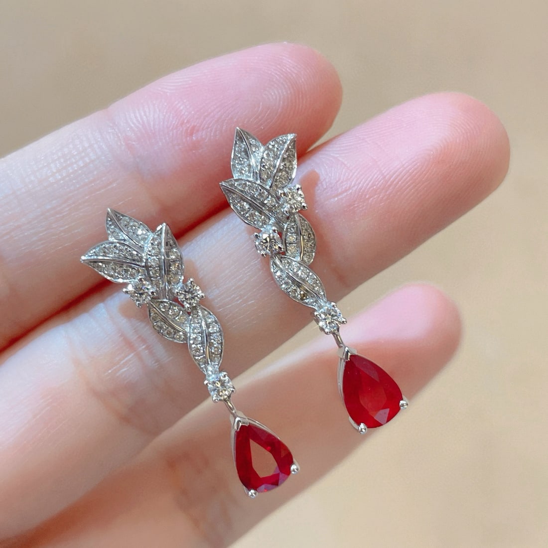 14k Gold 2.47 Ctw Natural Ruby & Diamond Earrings - 4