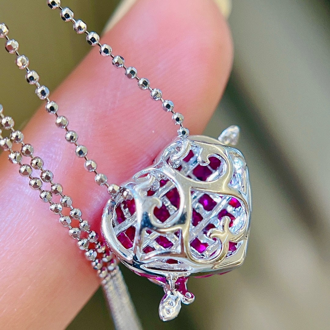 14k Gold 2.39 Ctw Natural Ruby & Diamond Necklace - 4