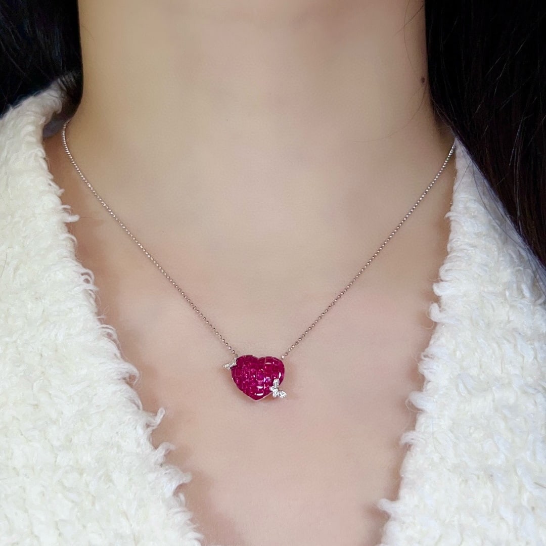 14k Gold 2.39 Ctw Natural Ruby & Diamond Necklace - 5