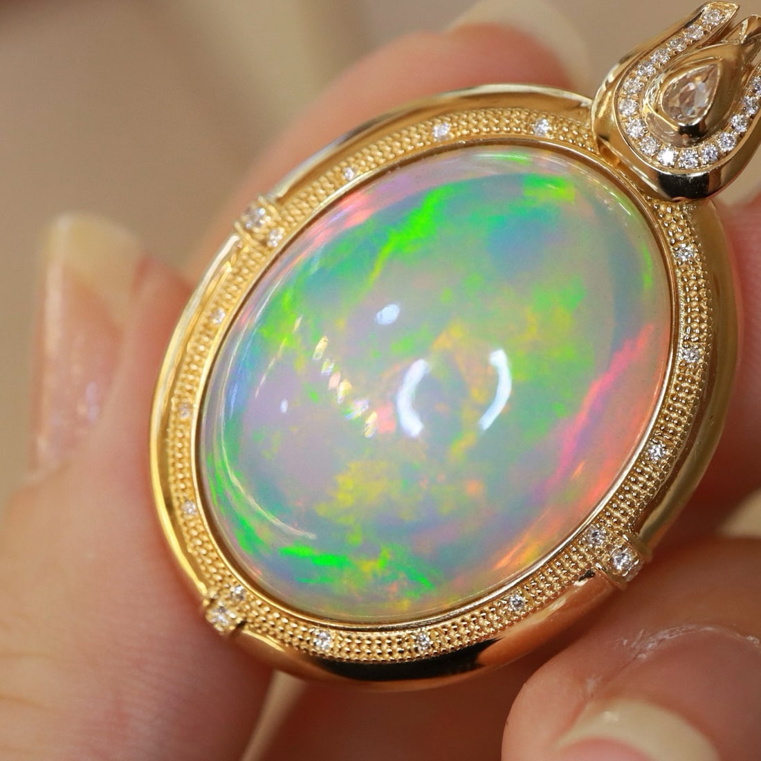 14k Gold 26.23 Ctw Natural Opal & Diamond Pendant( Without Chain ) - 2