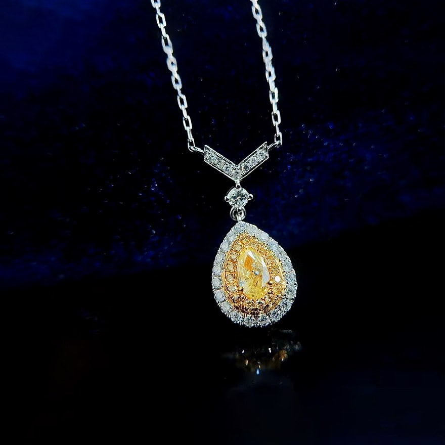 14k Gold 0.50 Ctw Natural Yellow Diamond & Diamond Necklace - 2