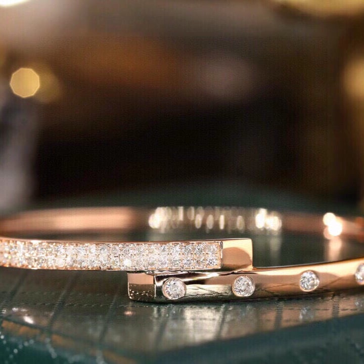 14k Gold 0.62 Ct Natural H Diamond Bangle - 5