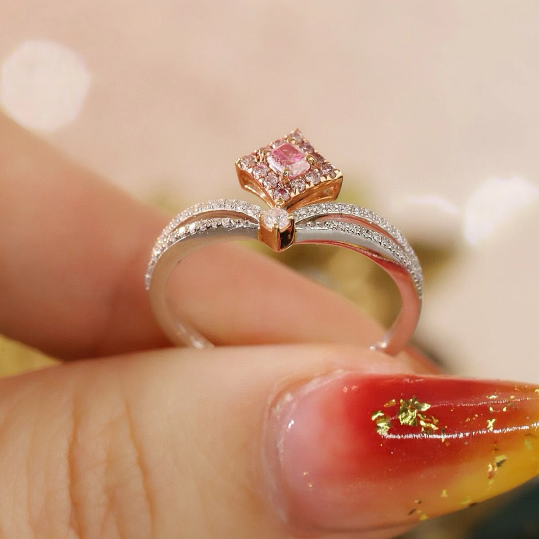 14k Gold 0.40 Ctw Natural Pink Diamond & Diamond Ring - 7