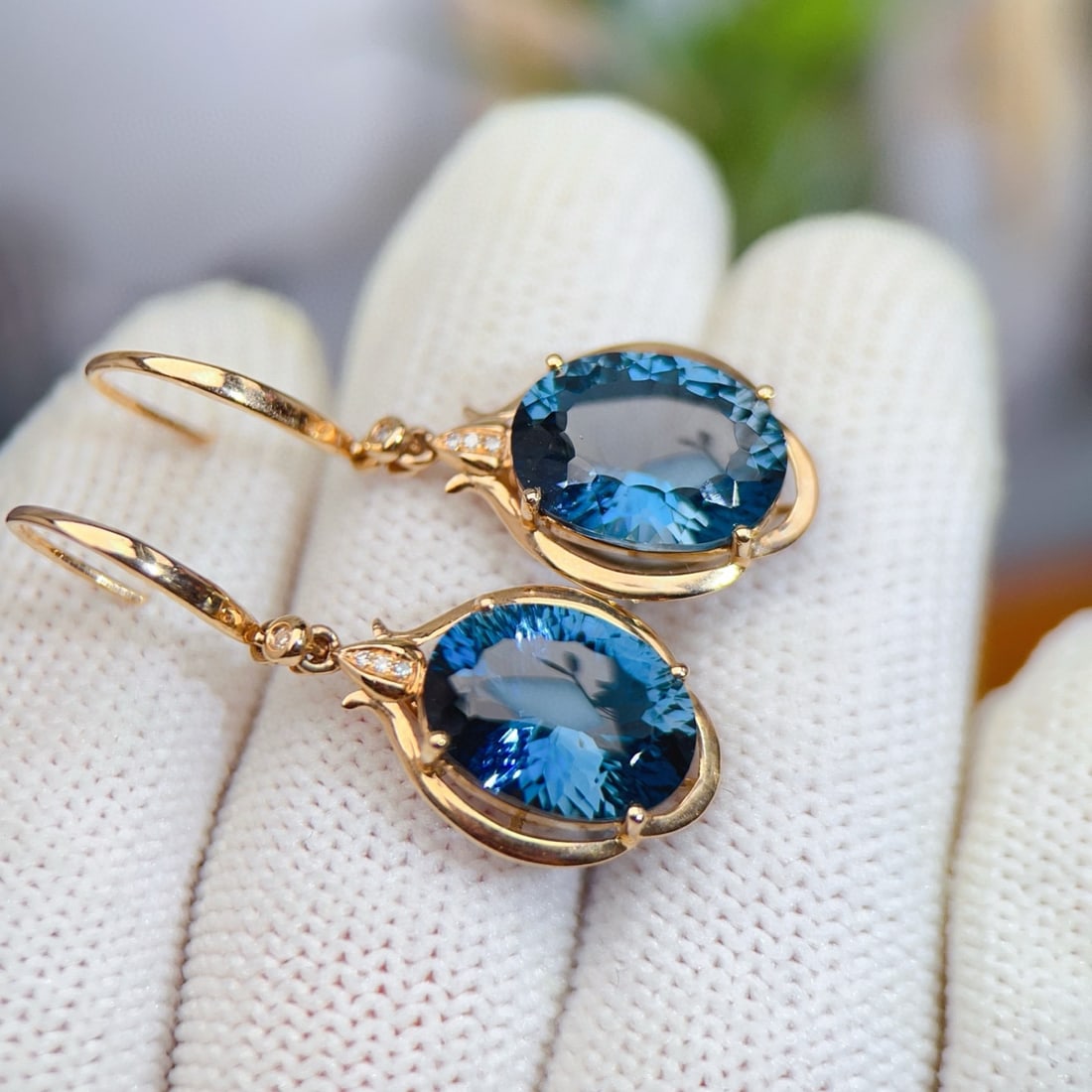 14k Gold 10.18 Ctw Natural Sapphire & Diamond Earrings - 4