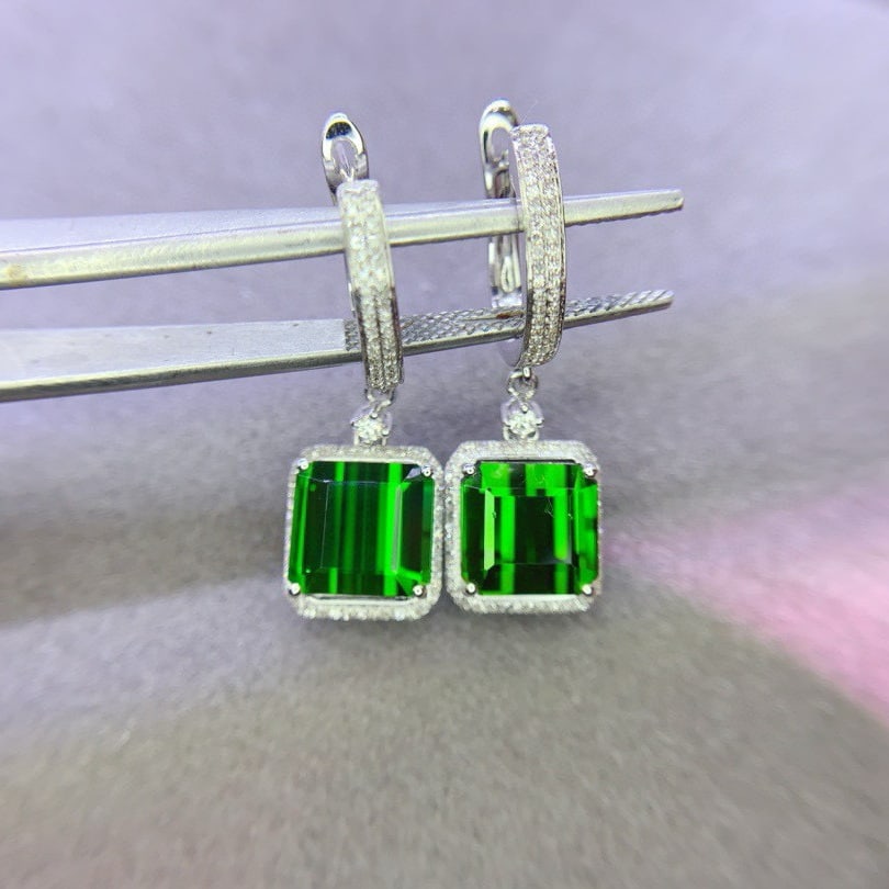 14k Gold 8.62 Ct Natural Tourmaline & Diamond Earrings - 6