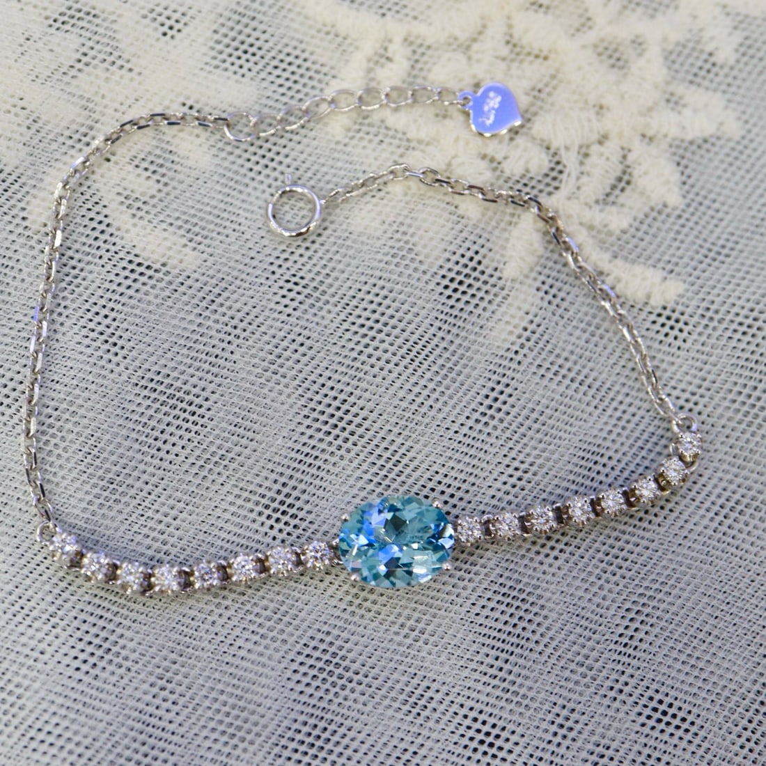 14k Gold 1.98 Ctw Natural Aquamarine & Diamond Bracelet - 3