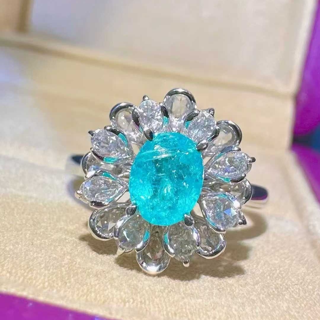 14k Gold 1.21 Ctw Natural Paraiba Tourmaline & Diamond Ring - 2