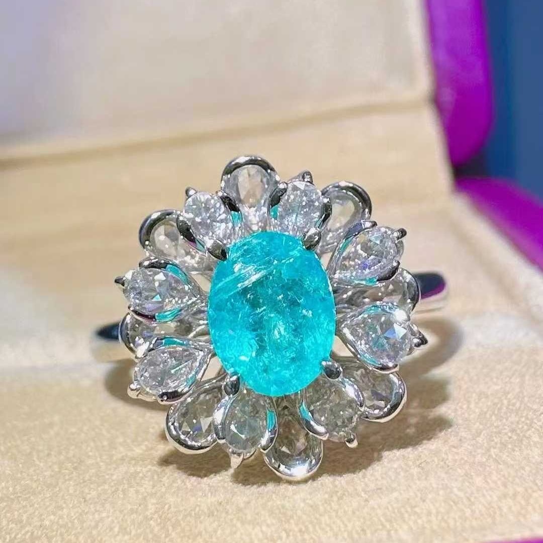 14k Gold 1.21 Ctw Natural Paraiba Tourmaline & Diamond Ring - 3