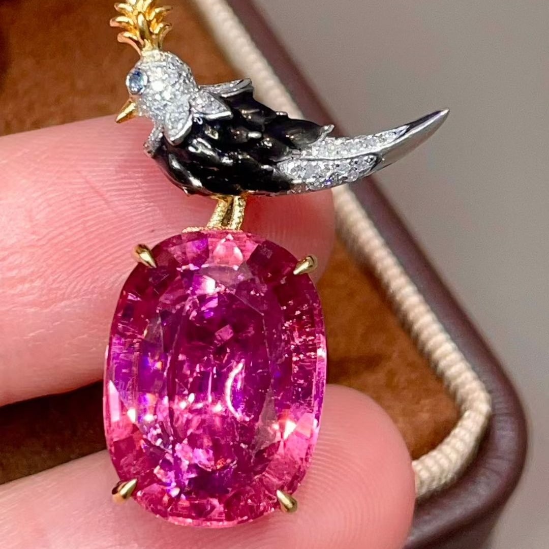 14k Gold 9.05 Ct Natural Tourmaline & Diamond Pendant( Without Chain ) - 5