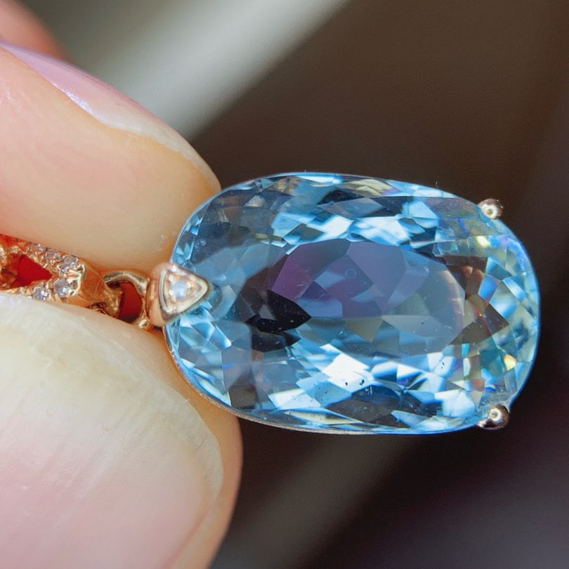 14k Gold 7.0 Ct Natural Aquamarine & Diamond Pendant( Without Chain ) - 4