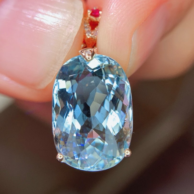 14k Gold 7.0 Ct Natural Aquamarine & Diamond Pendant( Without Chain ) - 5