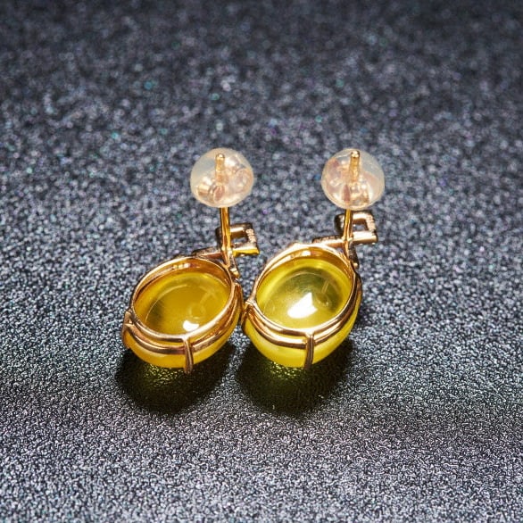 14k Gold 8.2 Ct Natural Prehnite & Diamond Earrings - 5