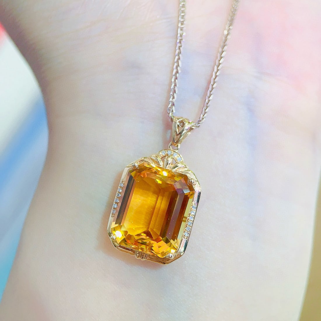 14k Gold 9.95 Ctw Natural Citrine & Diamond Pendant( Without Chain ) - 6