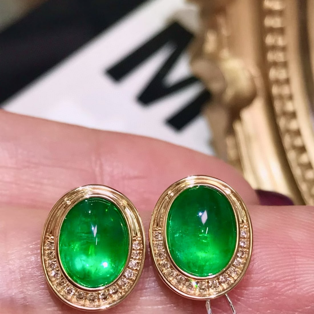 14k Gold 4.11 Ctw Natural Emerald & Diamond Earrings - 2