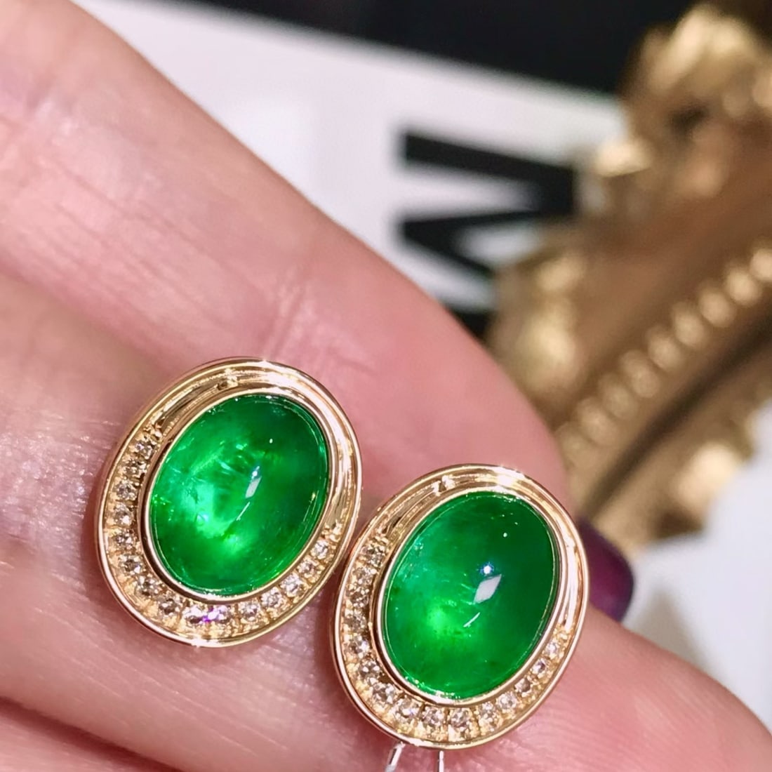 14k Gold 4.11 Ctw Natural Emerald & Diamond Earrings - 4