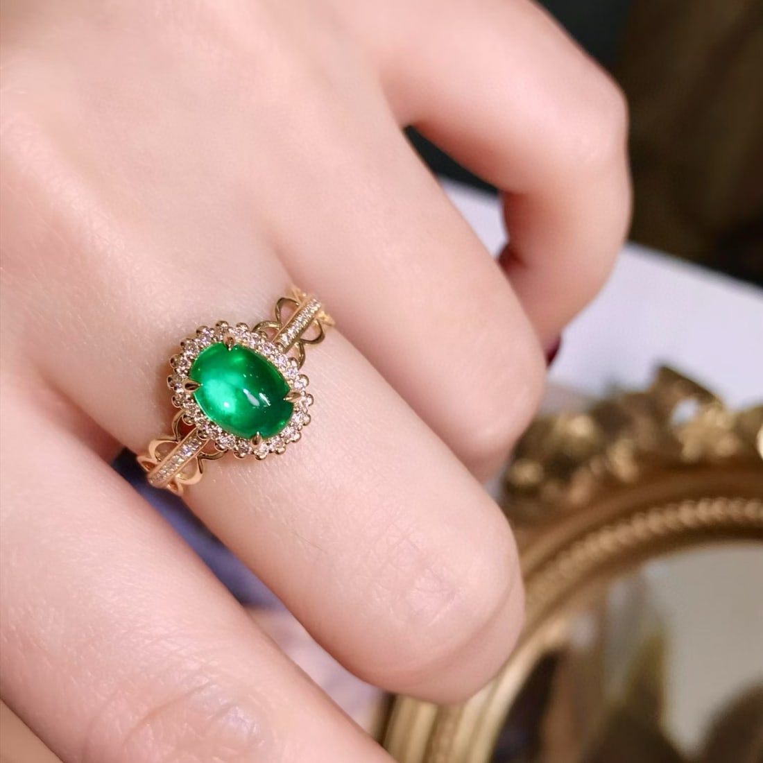 14k Gold 1.36 Ctw Natural Emerald & Diamond Ring - 4
