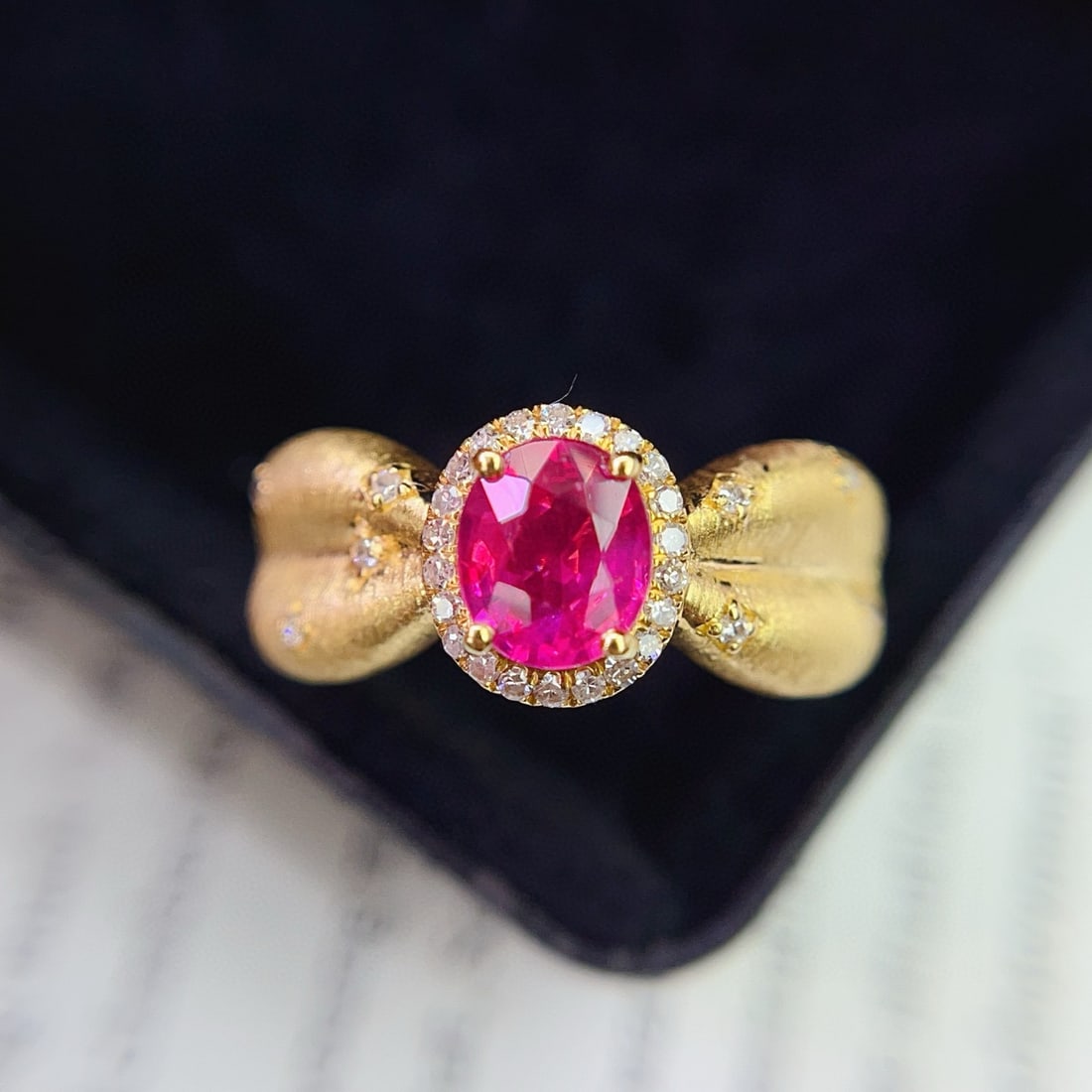 14k Gold 1.15 Ct Natural Ruby & Diamond Ring: Ref:231121156 // gold content:14k gold // ring size:7. 25us // // main gemstone:ruby // shape:oval // carat weight:1. 15ct // color:purplish red // treatment:natural // // adjacent gemstone 2 : diamon
