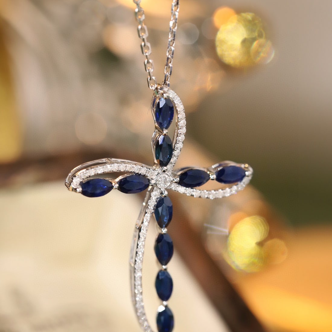 14k Gold 1.28 Ctw Natural Sapphire & Diamond Necklace - 3