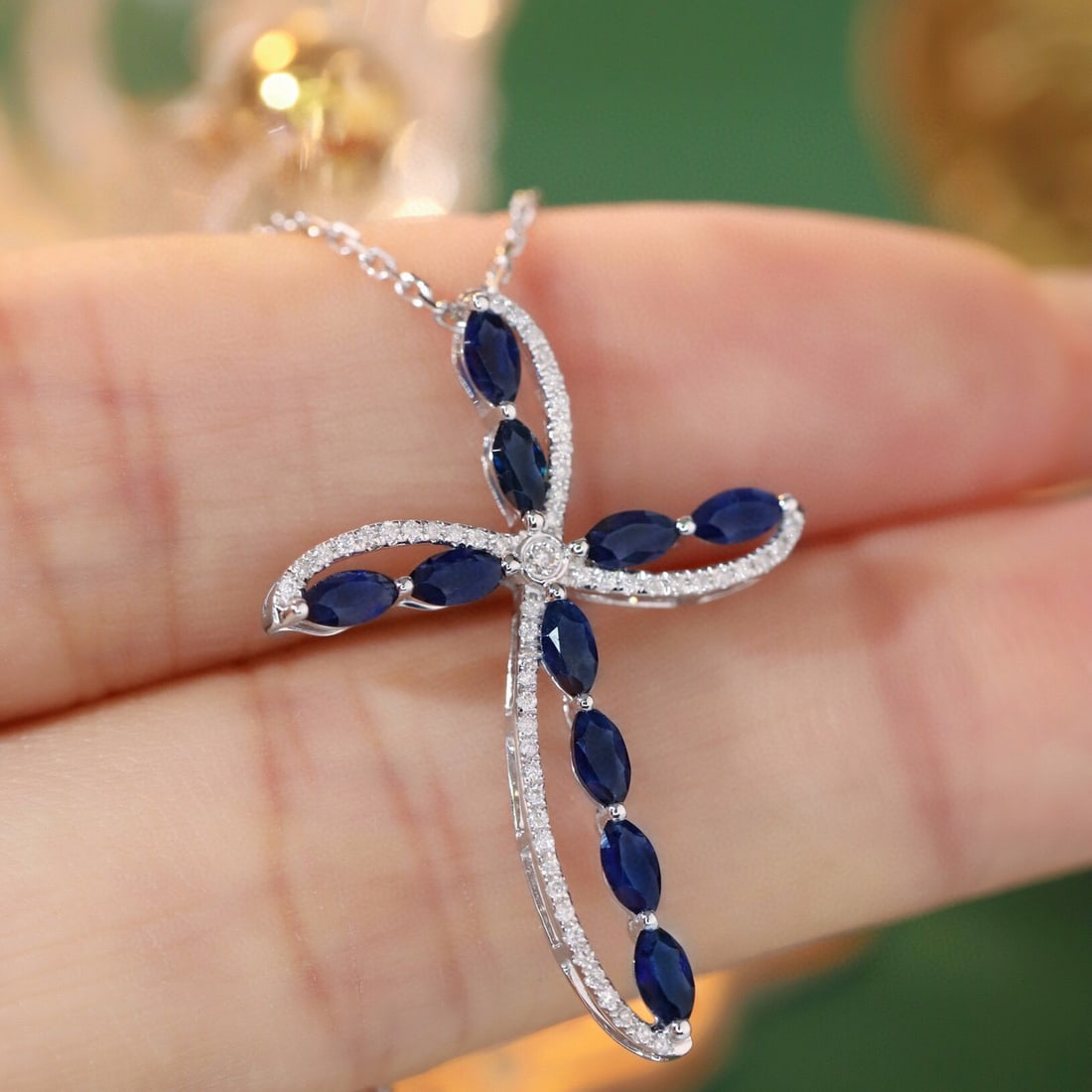 14k Gold 1.28 Ctw Natural Sapphire & Diamond Necklace - 5