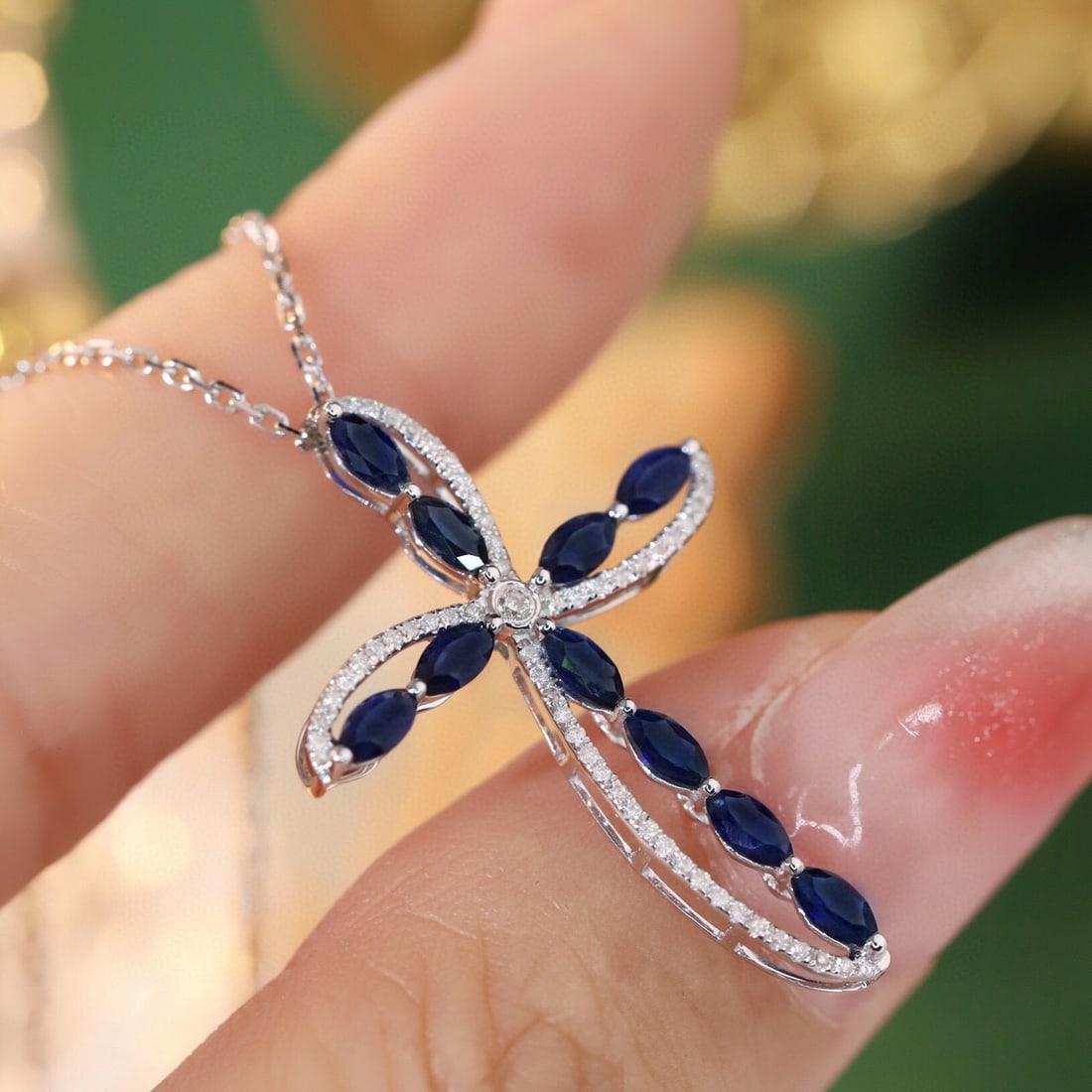 14k Gold 1.28 Ctw Natural Sapphire & Diamond Necklace - 6