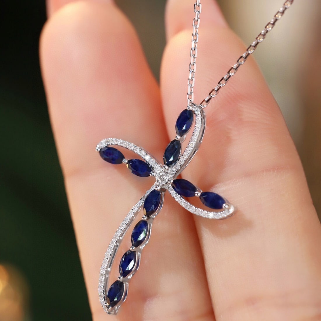 14k Gold 1.28 Ctw Natural Sapphire & Diamond Necklace - 7