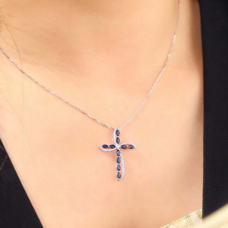 14k Gold 1.28 Ctw Natural Sapphire & Diamond Necklace - 8