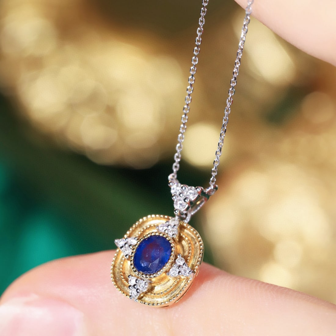14k Gold 0.62 Ctw Natural Sapphire & Diamond Necklace - 5