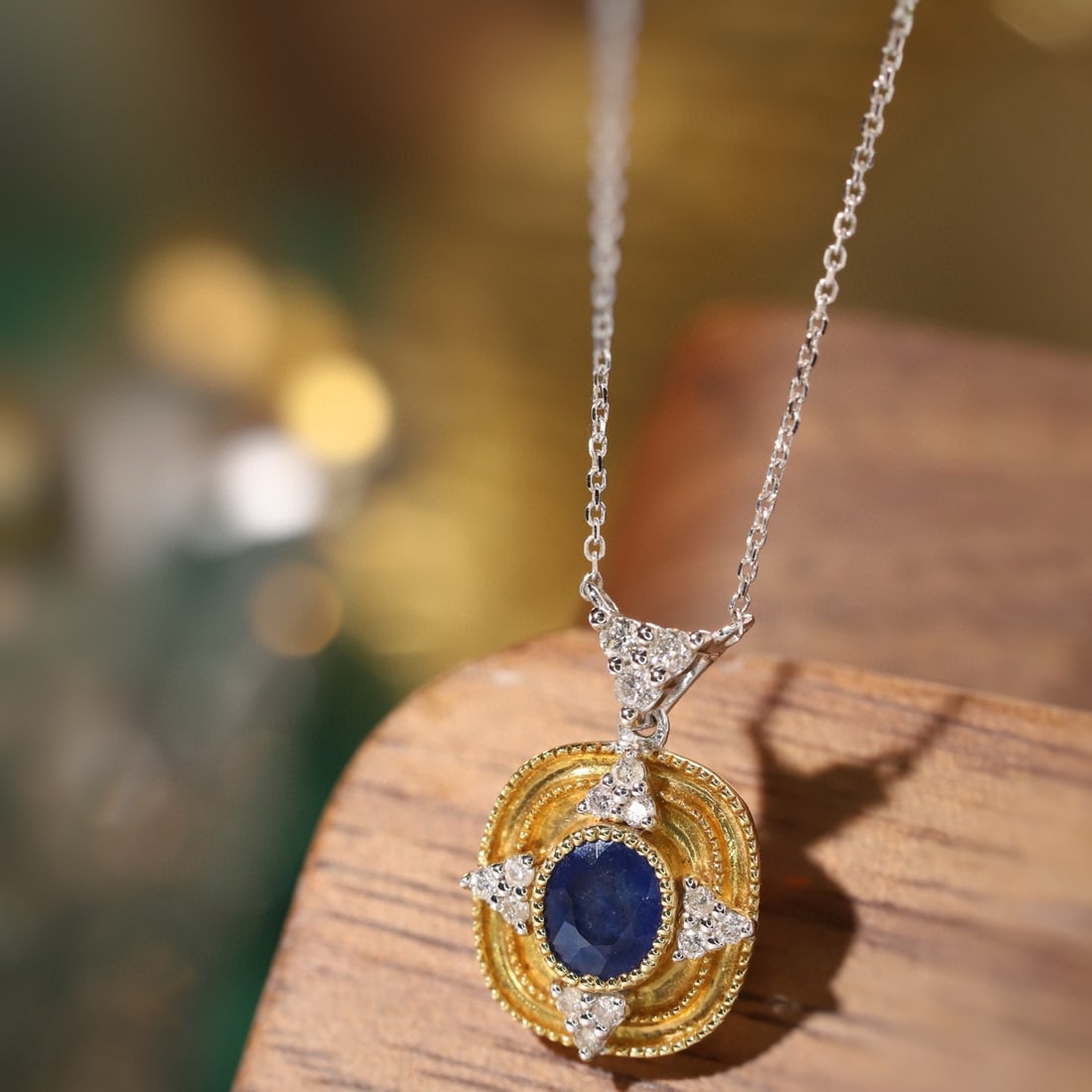 14k Gold 0.62 Ctw Natural Sapphire & Diamond Necklace - 7