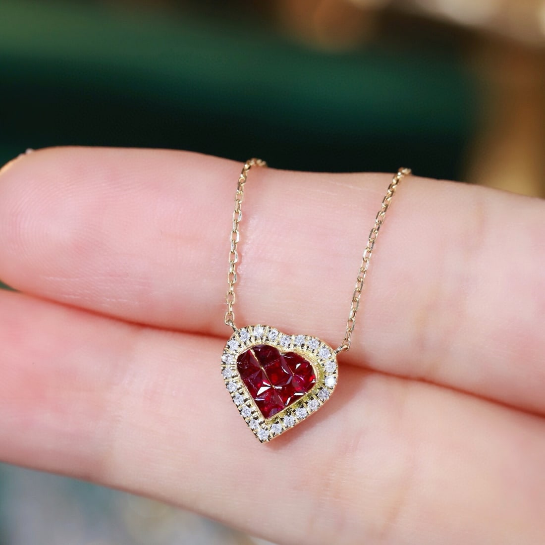 14k Gold 0.45 Ctw Natural Ruby & Diamond Necklace - 2