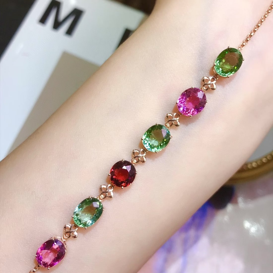 14k Gold 10.8 Ct Natural Tourmaline Bracelet - 2