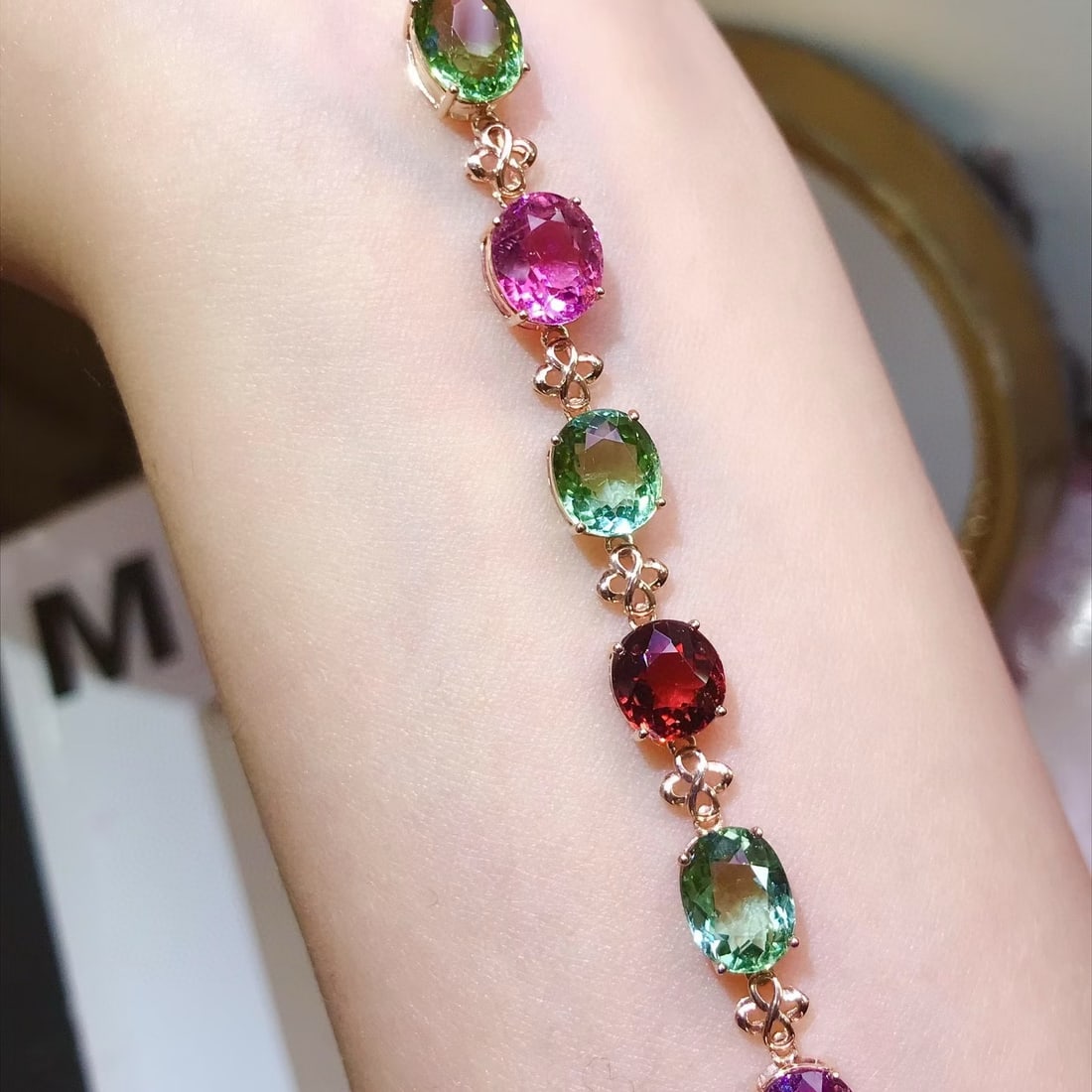 14k Gold 10.8 Ct Natural Tourmaline Bracelet - 3