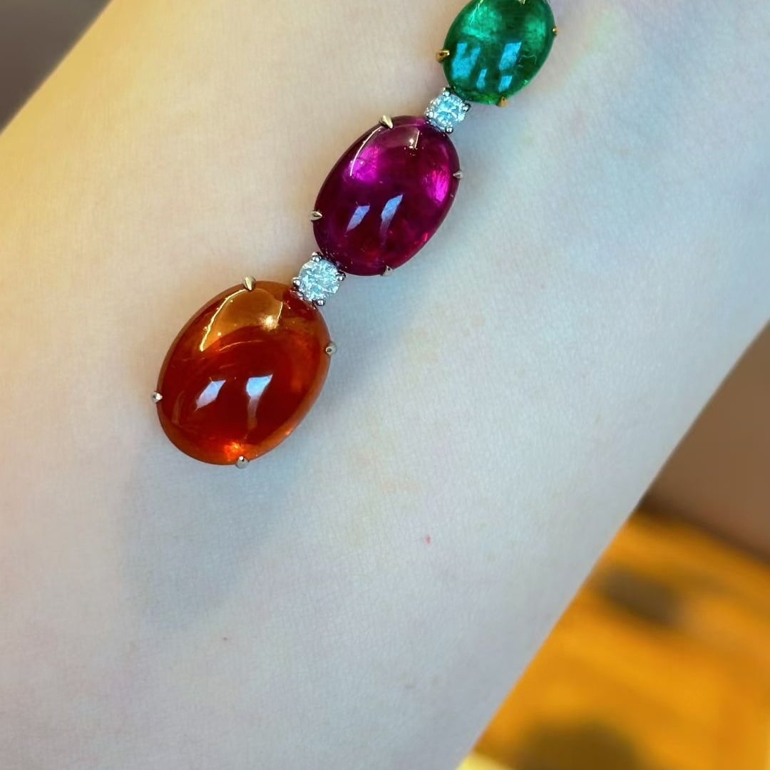 14k Gold 12.1 Ct Natural Emerald & Tourmaline & Spessartine Necklace - 5