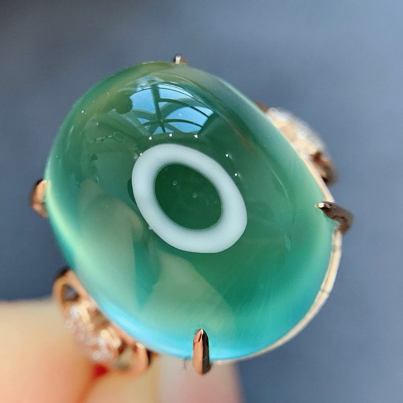 14k Gold 26.9 Ct Natural Prehnite & Diamond Ring - 2