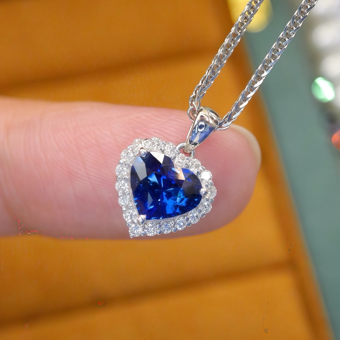 14k Gold 1.25 Ctw Natural Sapphire & Diamond Pendant( Without Chain ) - 2