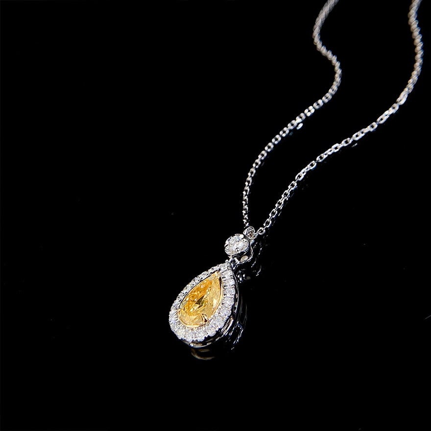 14k Gold 0.94 Ctw Natural Yellow Diamond & Diamond Pendant( Without Chain ) - 2