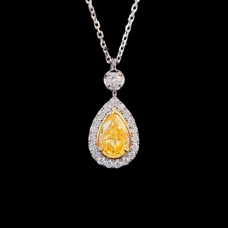 14k Gold 0.94 Ctw Natural Yellow Diamond & Diamond Pendant( Without Chain ) - 5