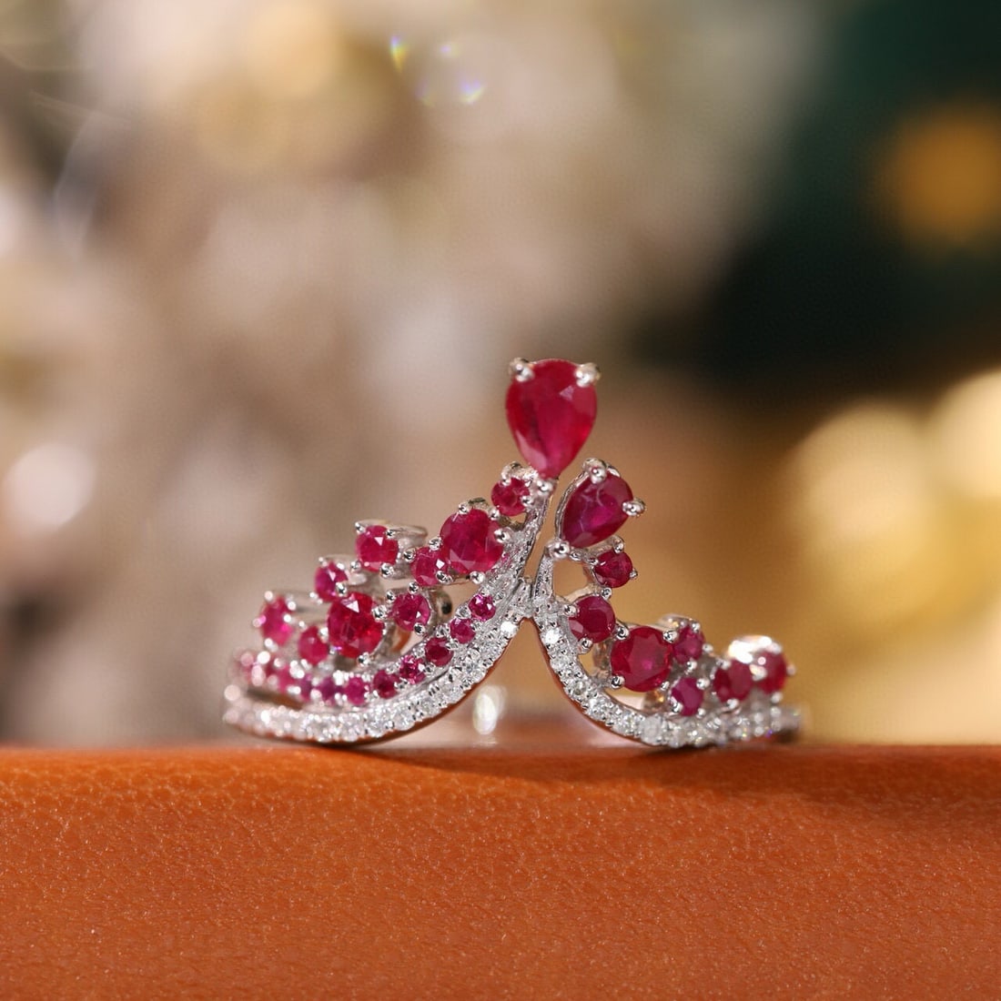 14k Gold 0.85 Ctw Natural Ruby & Diamond Ring: Ref:231121216 // gold content:14k gold // ring size:7. 25us // // main gemstone:ruby // shape:multiple // carat weight:0. 75ct // color:red // treatment:natural // // adjacent gemstone 2 : diamond