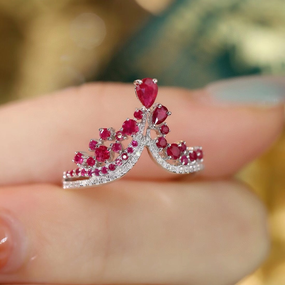 14k Gold 0.85 Ctw Natural Ruby & Diamond Ring - 7