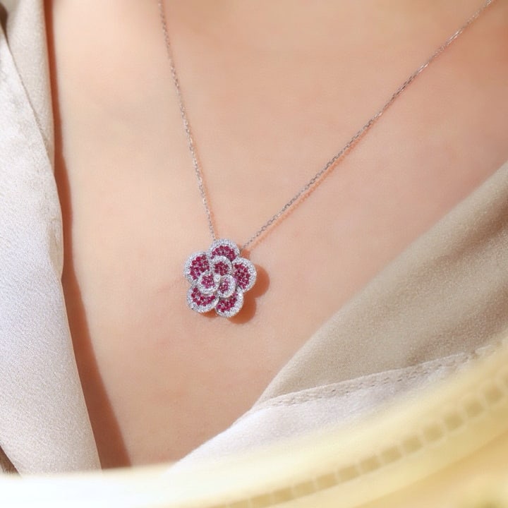 14k Gold 0.80 Ctw Natural Ruby & Diamond Necklace - 8