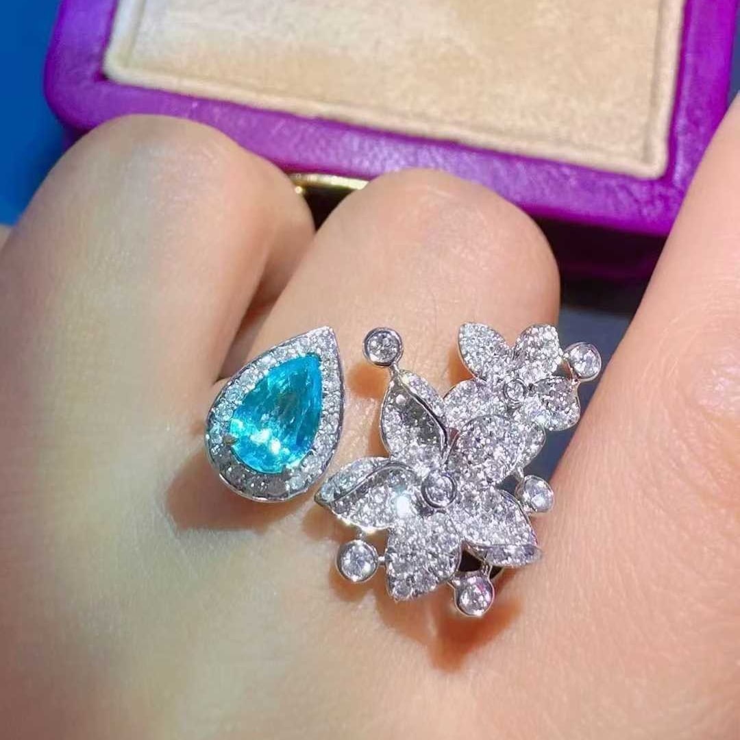 14k Gold 1.08 Ctw Natural Paraiba Tourmaline & Diamond Ring - 4